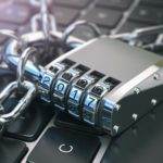 .Computer security or safety concept. Laptop keyboard with lock